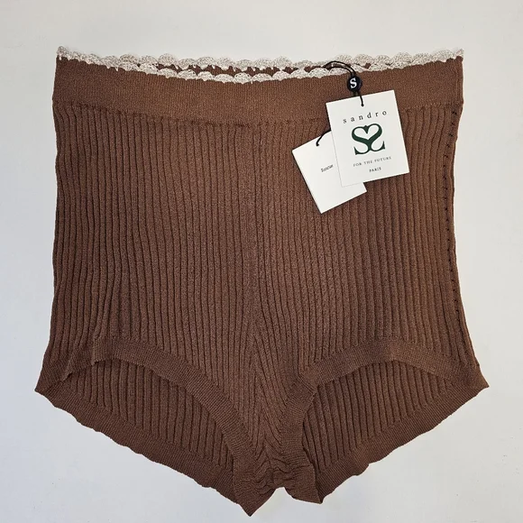 NWT ♡ SANDRO PARIS ♡ Ribbed Knit Lingerie Sleepwear Shorts SIZE 40 (MEDIUM) - Picture 16 of 16